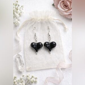 ✨2/$25✨ Handmade Black Heart Earrings
